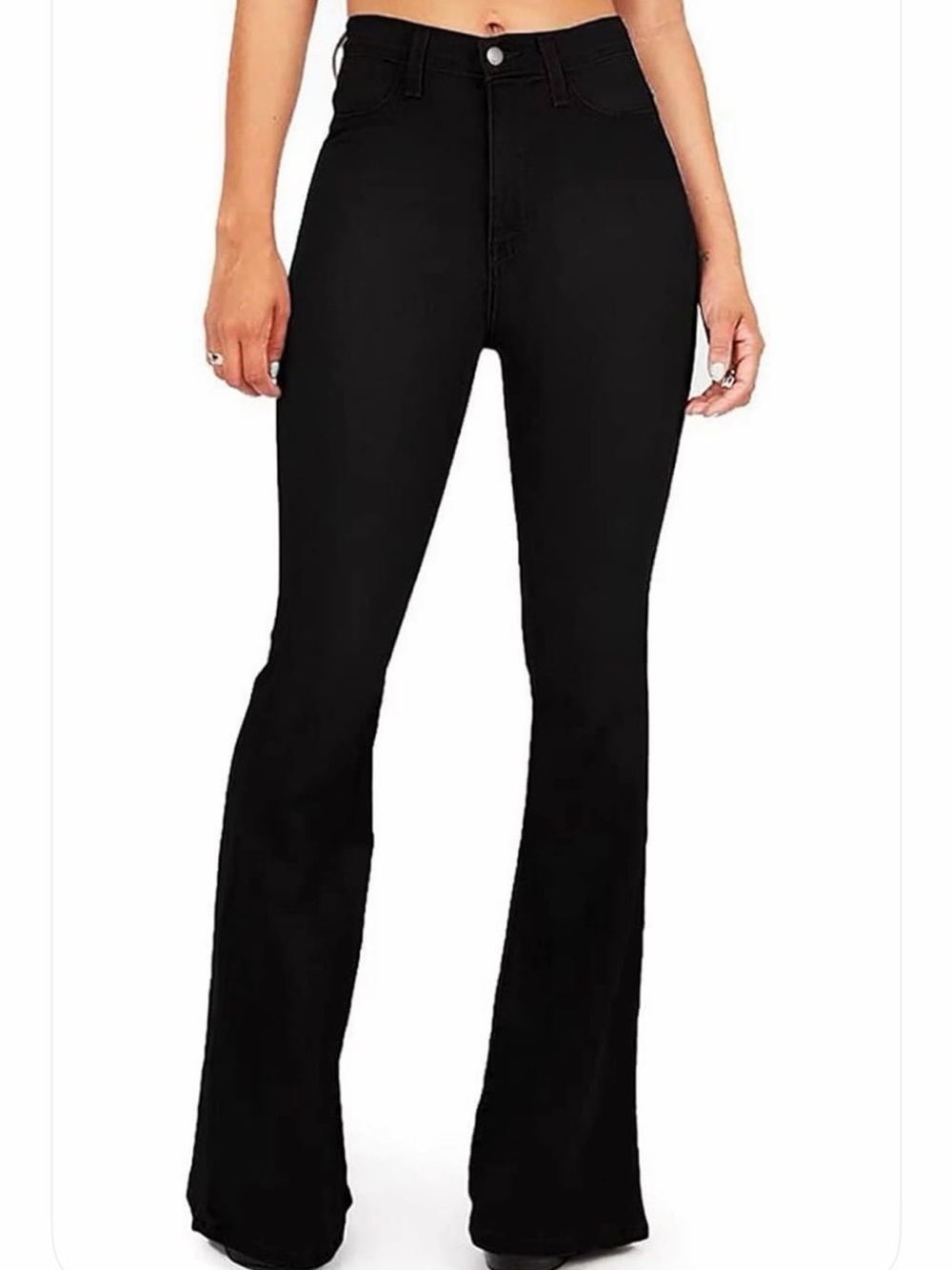 High-Rise Black Flared Jeans for Women - Sleek Stretch Fit